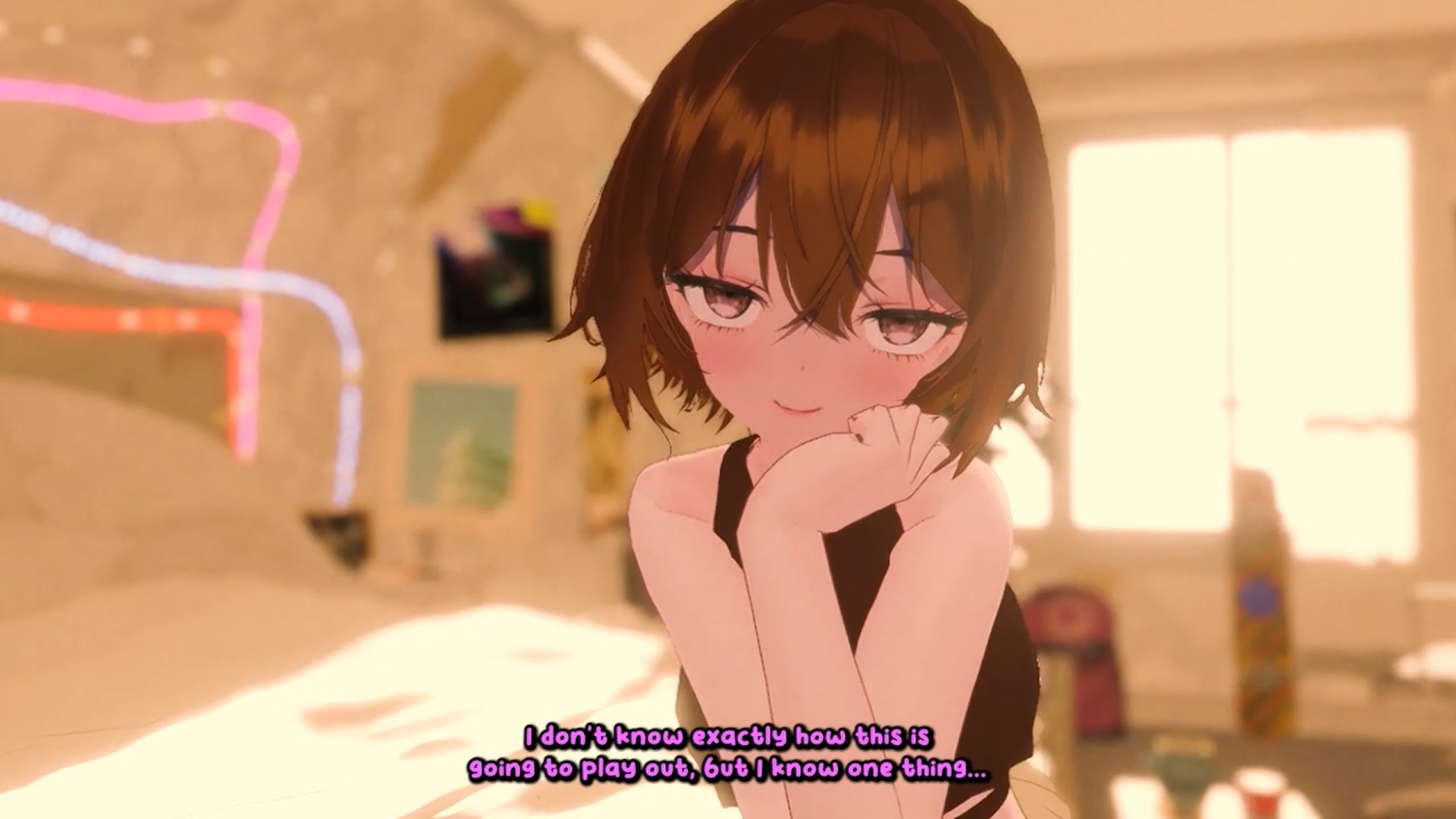 Rin looking at the player inside her room